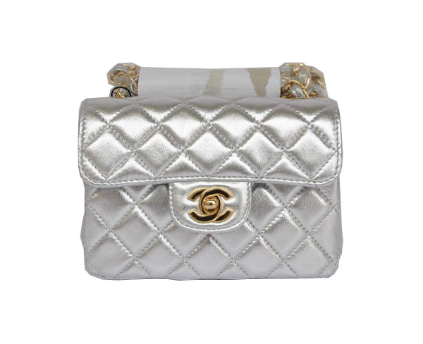7A Replica Cheap Chanel Classic mini Flap Bag 1115 Light Silver Sheepskin Golden Hardware